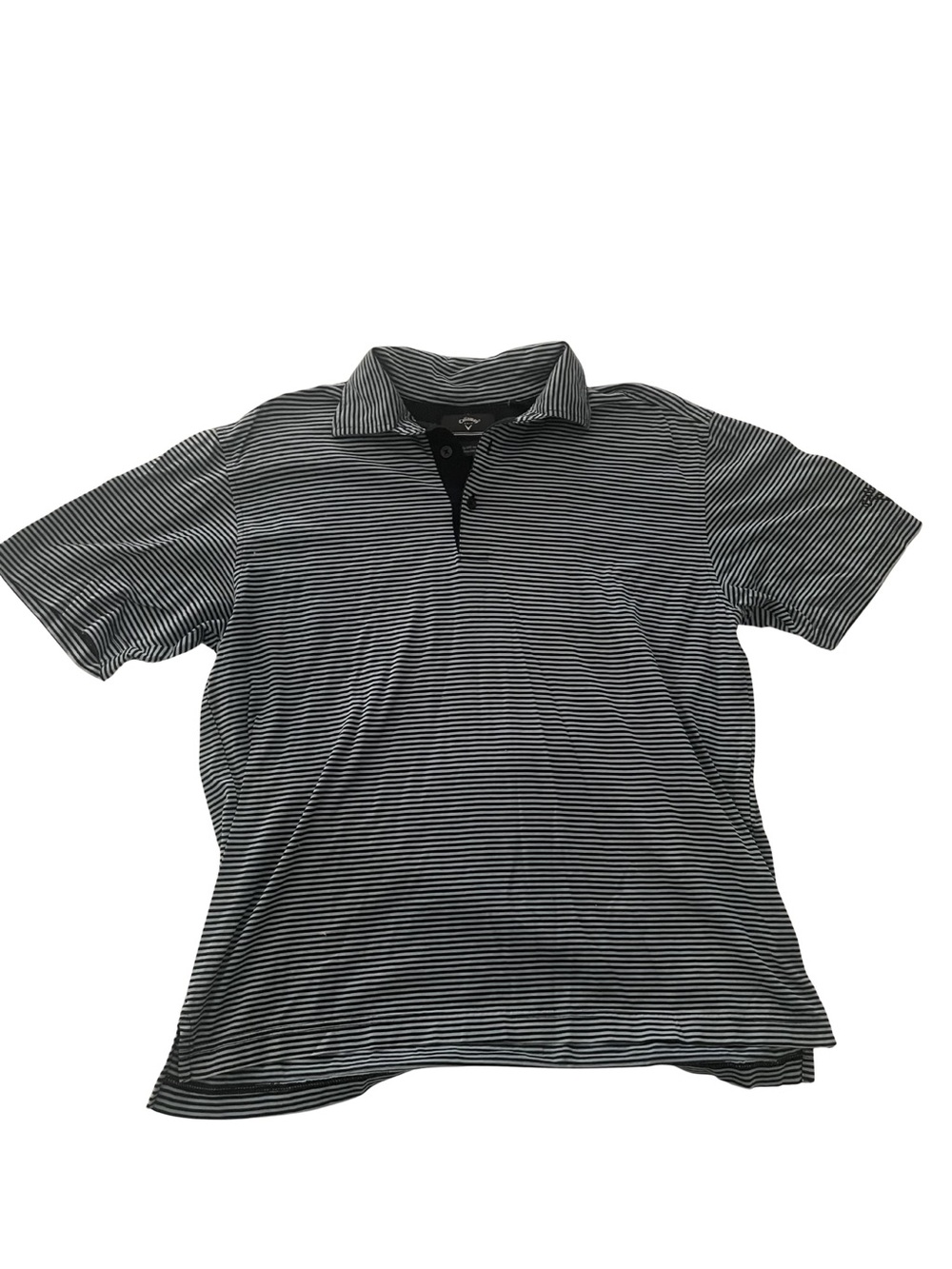 100% Cotton. Callaway Golf Navy and Gray Striped Polo